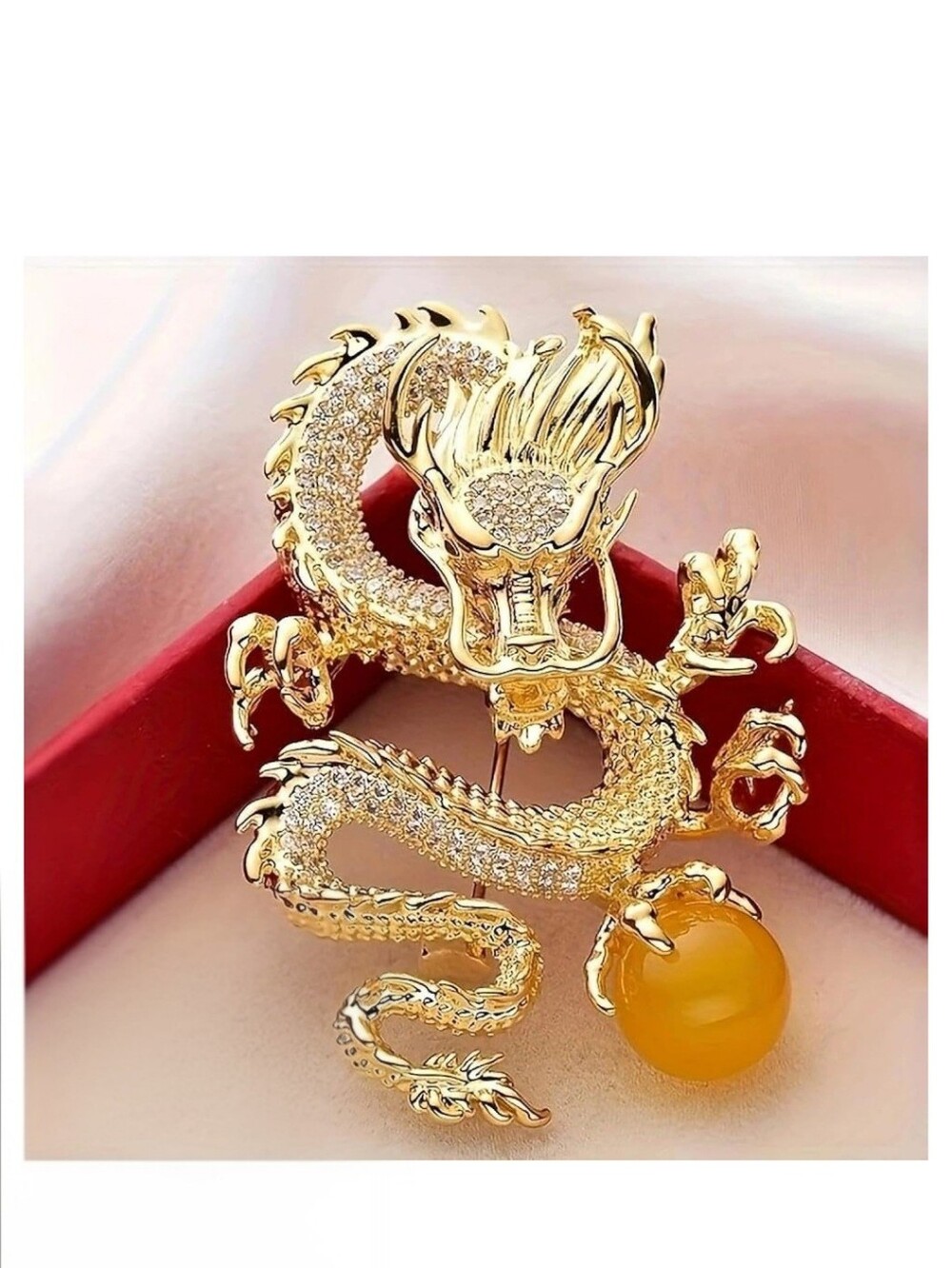 DRAGON BROOCH with orange pearl